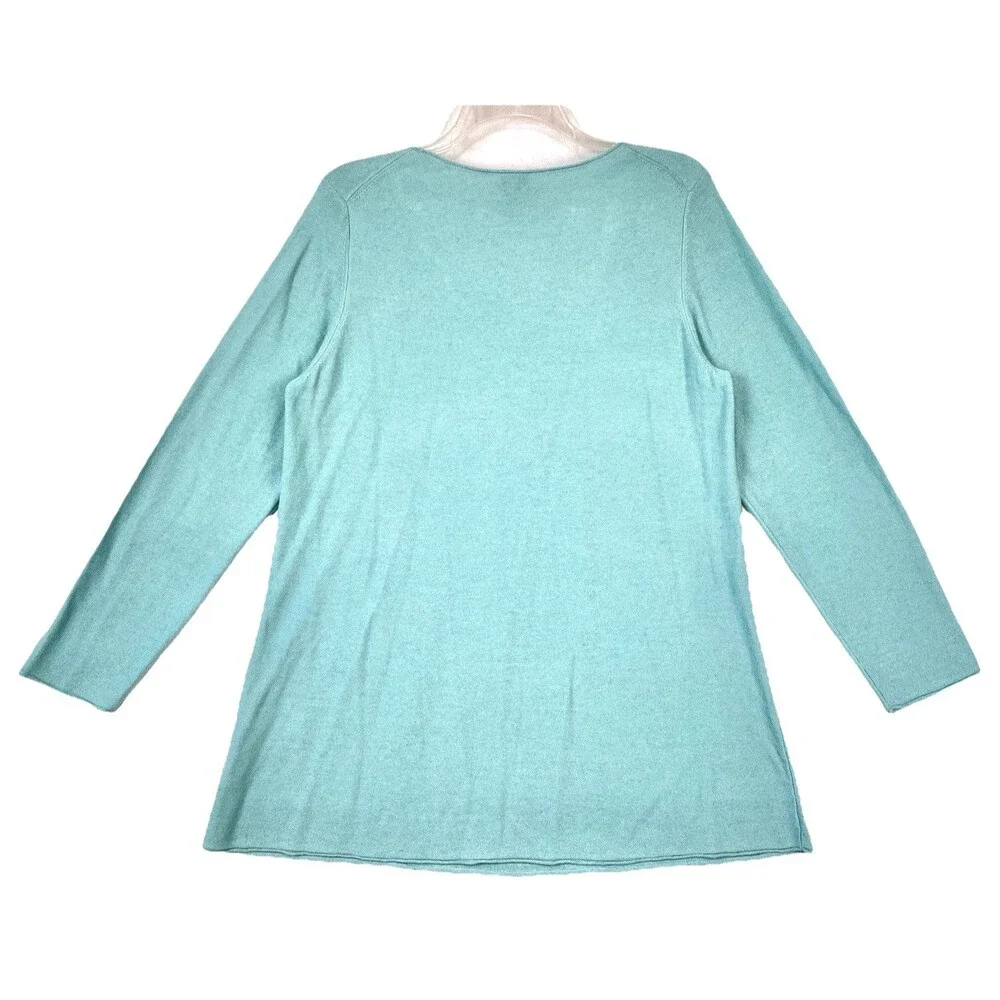 Eileen Fisher Cashmere Tunic XL Italian Silk Blue Knit Scoop Neck Long Sleeve